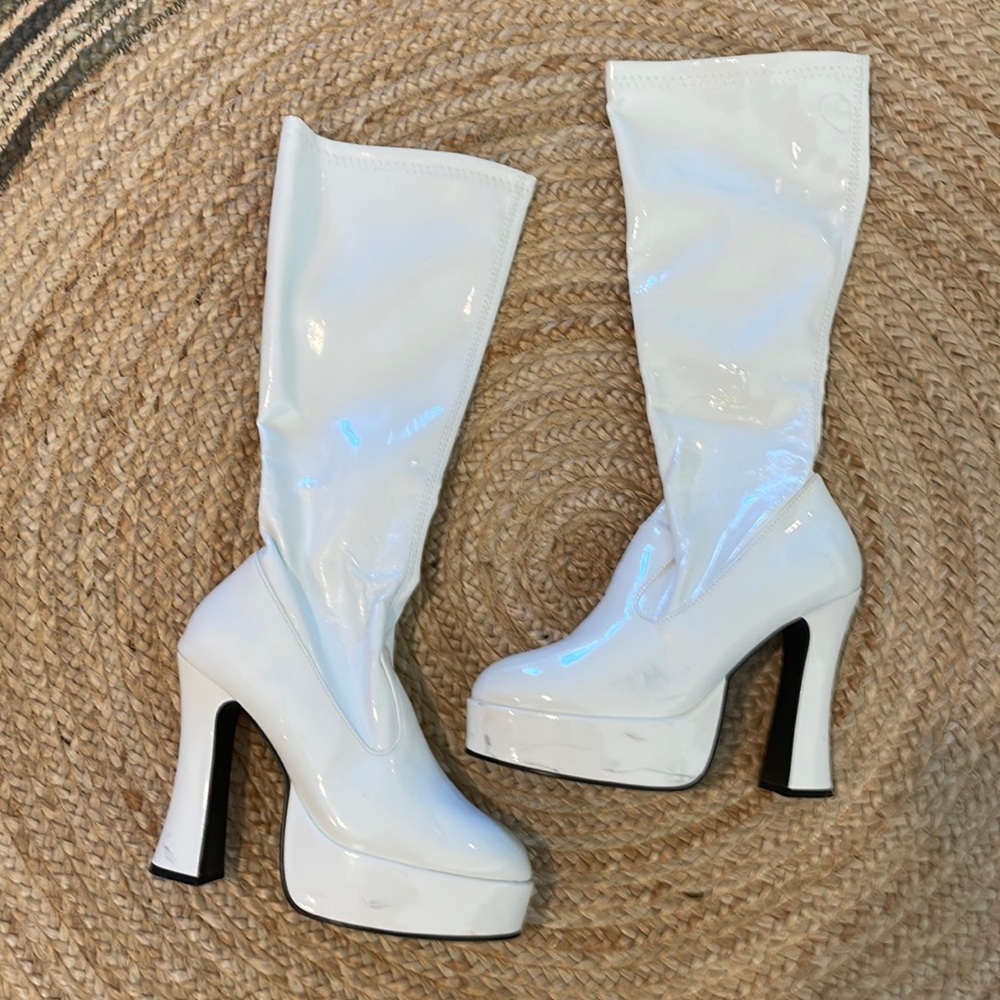 Fun White Go Go Boots, some scuffs/marks, otherwise good condition
